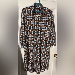 J. McLaughlin Blue and Orange Long Sleeve Shirt Dress